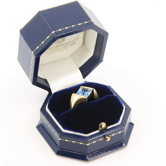 Vintage 18ct Danish Gold Aquamarine Statement Ring UK N Boxed