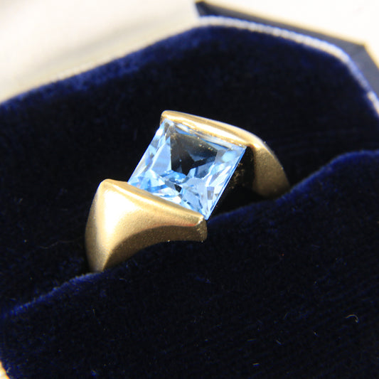 Vintage 18ct Danish Gold Aquamarine Statement Ring UK N Boxed