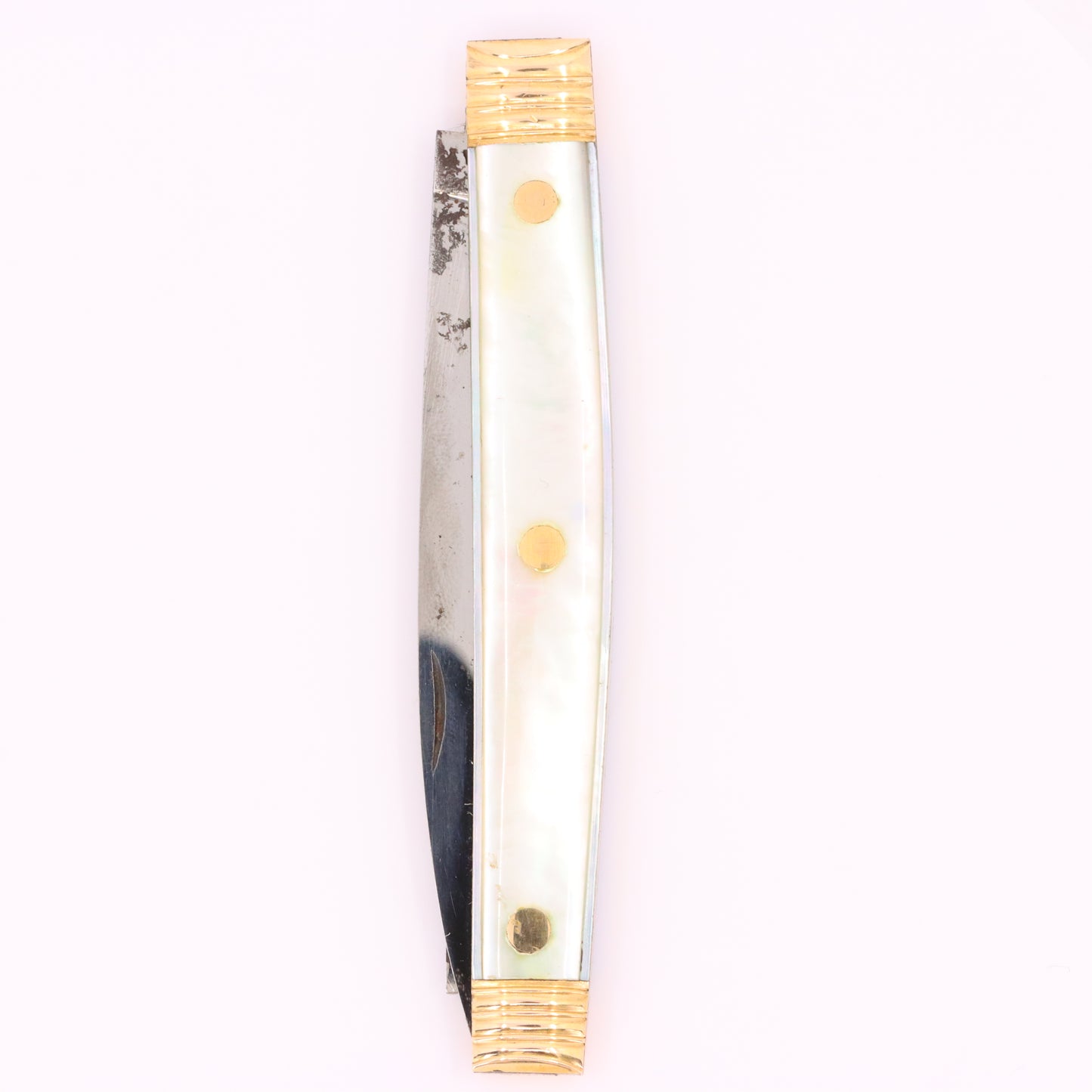 Antique 18K Gold Mother of Pearl Two Blade Pocket Knife T. Gray Folding Knife