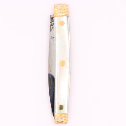 Antique 18K Gold Mother of Pearl Two Blade Pocket Knife T. Gray Folding Knife