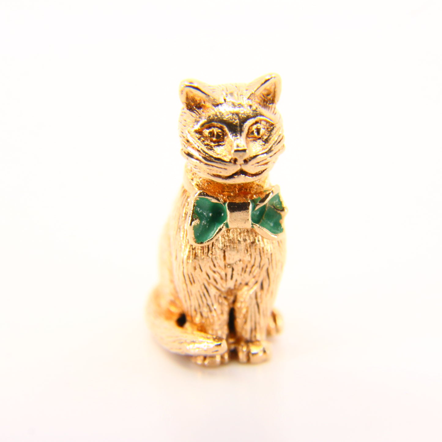 Vintage 9ct Gold Bowtie Cat Charm 9 Carat Hallmarked Yellow Gold Cat Pendant