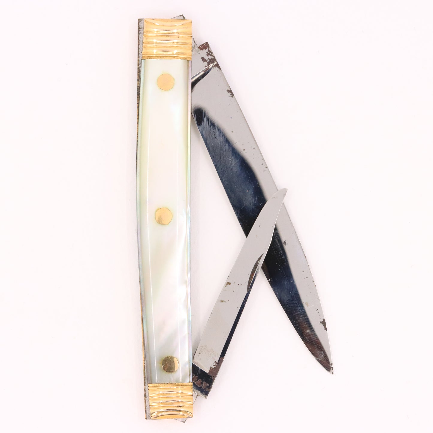 Antique 18K Gold Mother of Pearl Two Blade Pocket Knife T. Gray Folding Knife