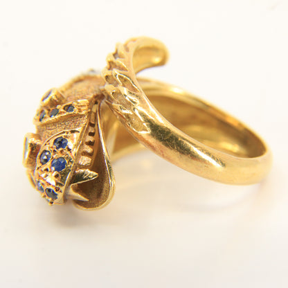 Vintage 18k Gold Snake Ring Emerald Topaz Diamond Coiled Serpent Gift