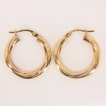 Vintage 9ct Yellow Gold Unoaerre Italian Hoop Earrings Classic Designer Boxed
