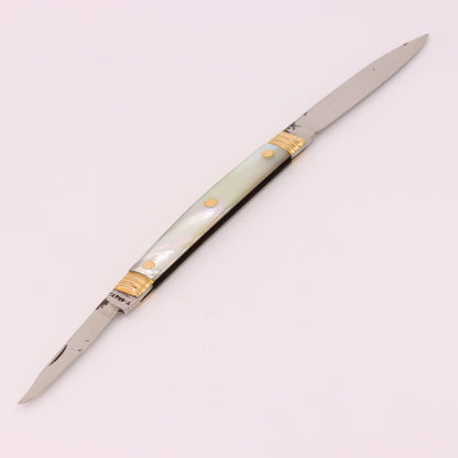 Antique 18K Gold Mother of Pearl Two Blade Pocket Knife T. Gray Folding Knife