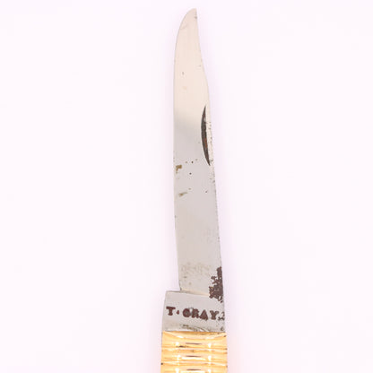 Antique 18K Gold Mother of Pearl Two Blade Pocket Knife T. Gray Folding Knife