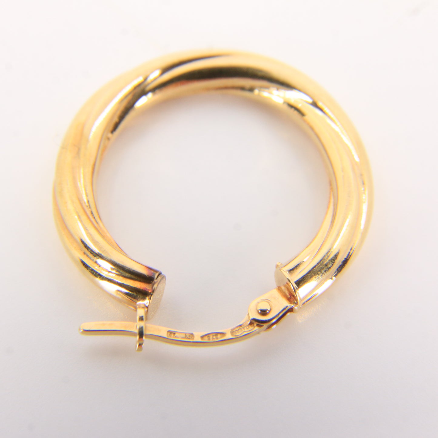 Vintage 9ct Yellow Gold Unoaerre Italian Hoop Earrings Classic Designer Boxed
