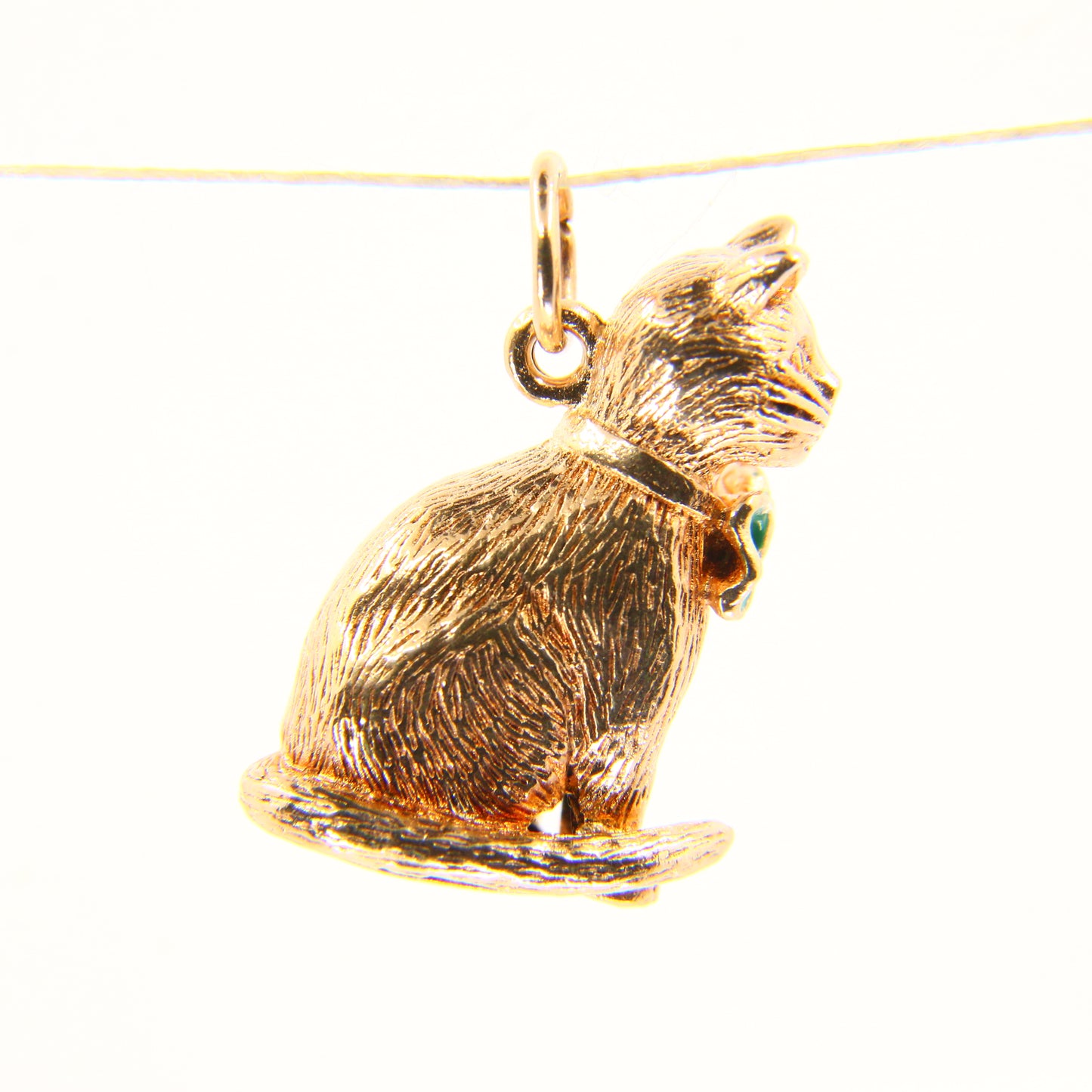 Vintage 9ct Gold Bowtie Cat Charm 9 Carat Hallmarked Yellow Gold Cat Pendant