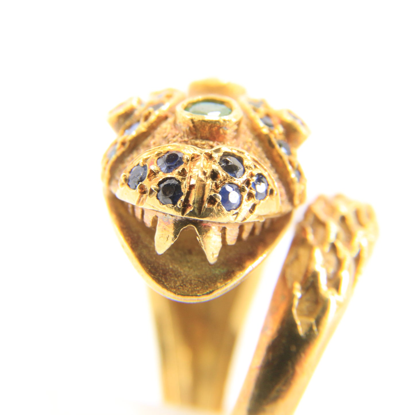 Vintage 18k Gold Snake Ring Emerald Topaz Diamond Coiled Serpent Gift