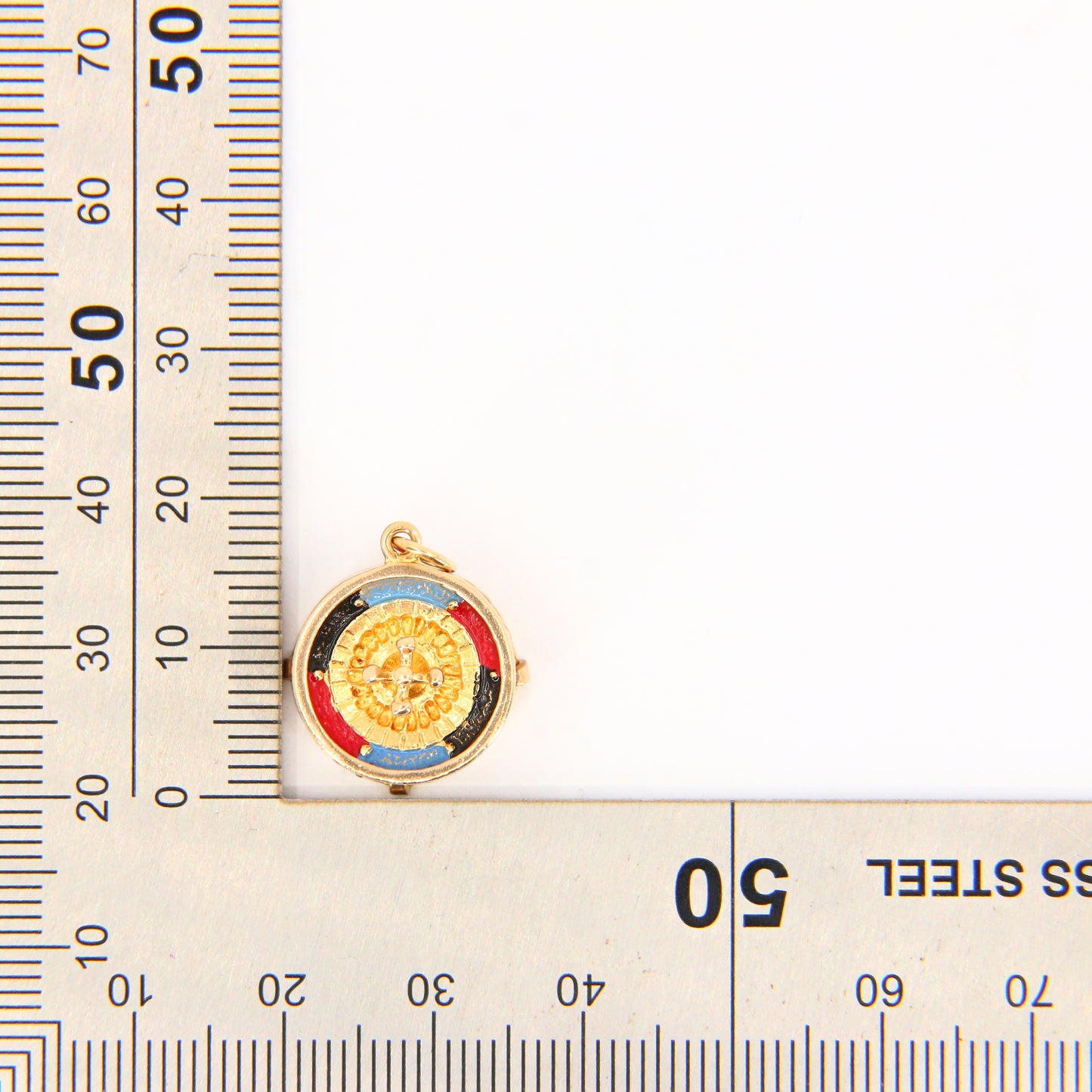 Vintage 9ct Gold Roulette Wheel Charm Moving Dice Enamel Detailed Pendant