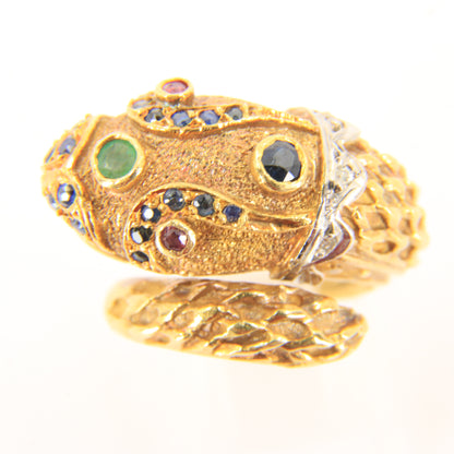 Vintage 18k Gold Snake Ring Emerald Topaz Diamond Coiled Serpent Gift