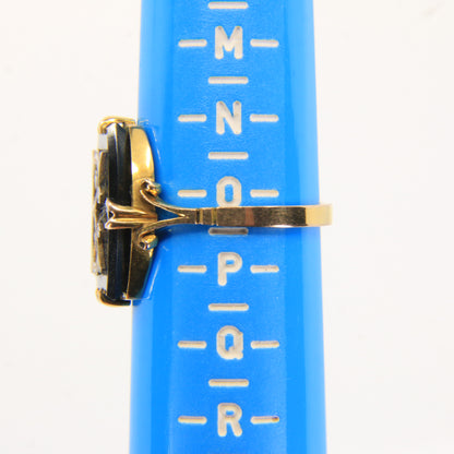 Antique 9ct Hallmarked Yellow Gold Onyx Victorian E Mourning Ring UK Size O 1/2 Boxed