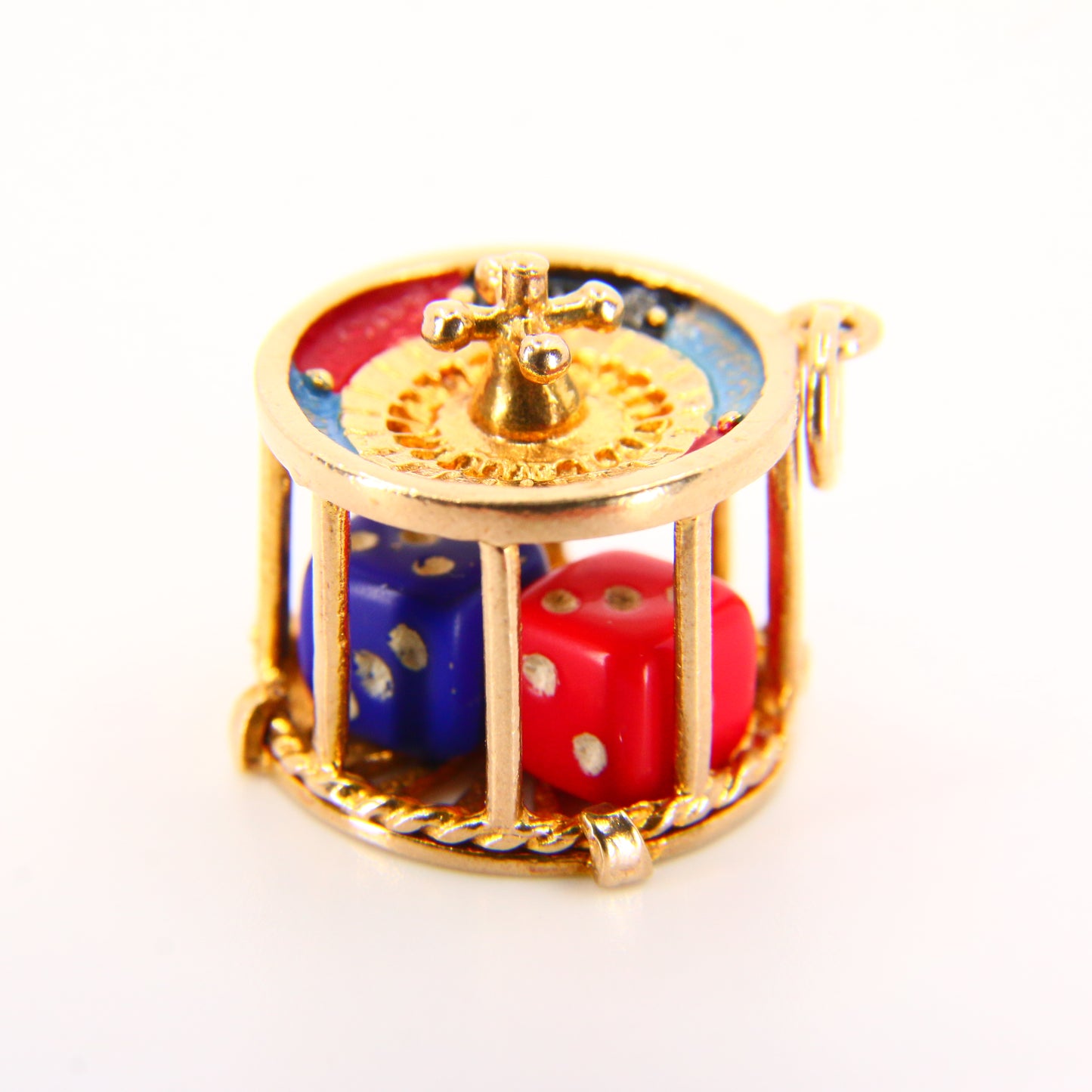 Vintage 9ct Gold Roulette Wheel Charm Moving Dice Enamel Detailed Pendant