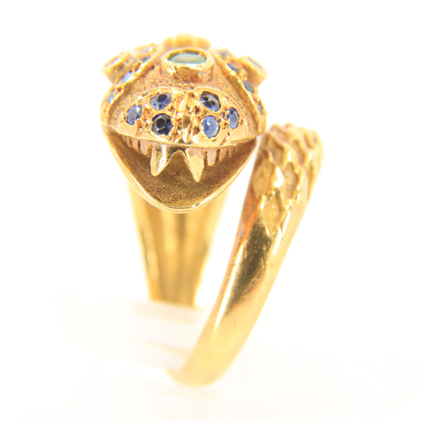 Vintage 18k Gold Snake Ring Emerald Topaz Diamond Coiled Serpent Gift