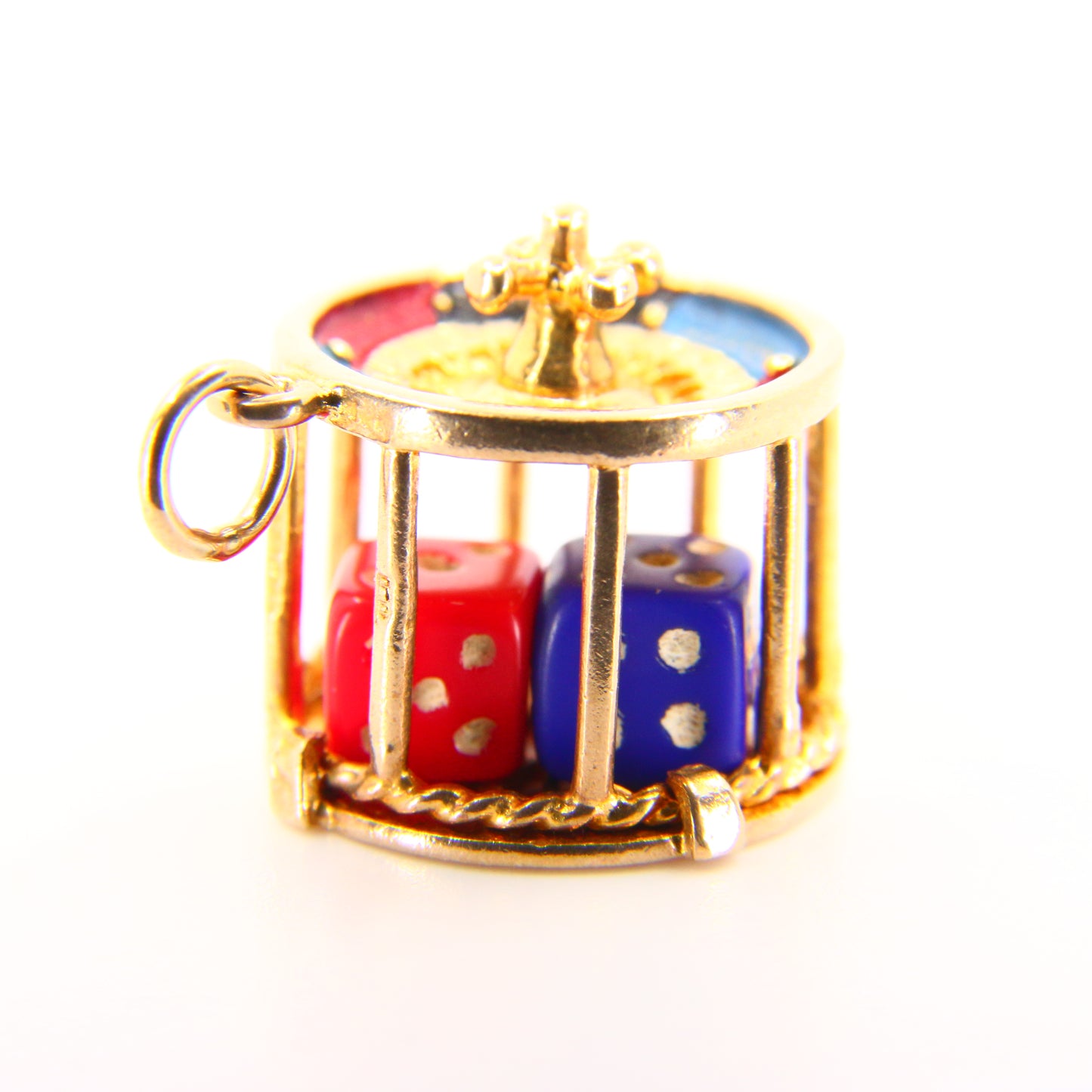 Vintage 9ct Gold Roulette Wheel Charm Moving Dice Enamel Detailed Pendant