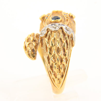 Vintage 18k Gold Snake Ring Emerald Topaz Diamond Coiled Serpent Gift