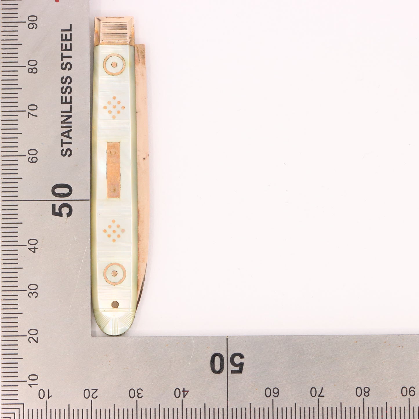 Antique 14K Gold Mother of Pearl Folding Fruit Knife Pocket Knife A.M. Initials