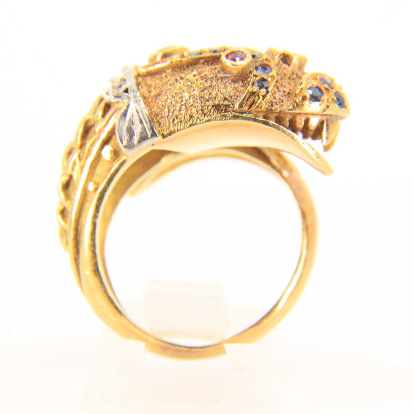 Vintage 18k Gold Snake Ring Emerald Topaz Diamond Coiled Serpent Gift