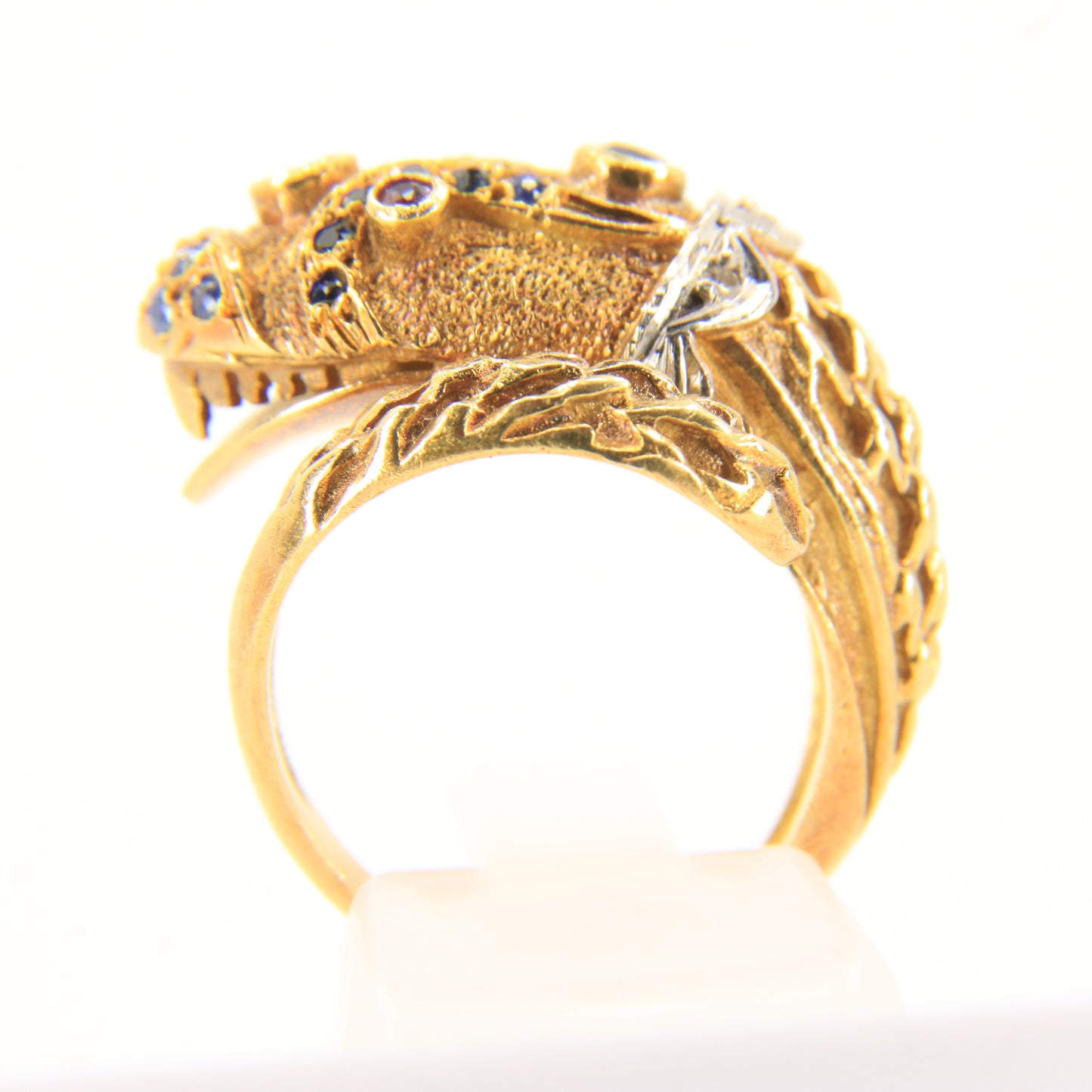 Vintage 18k Gold Snake Ring Emerald Topaz Diamond Coiled Serpent Gift