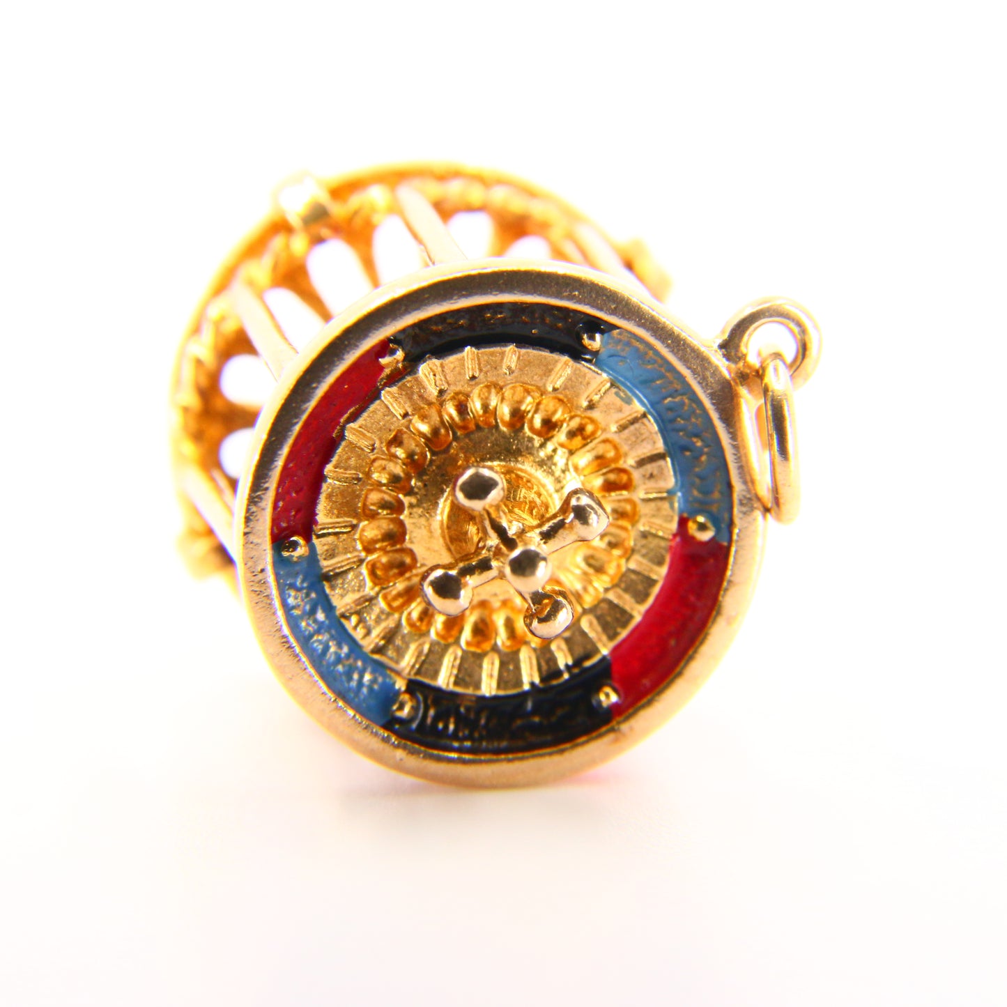 Vintage 9ct Gold Roulette Wheel Charm Moving Dice Enamel Detailed Pendant