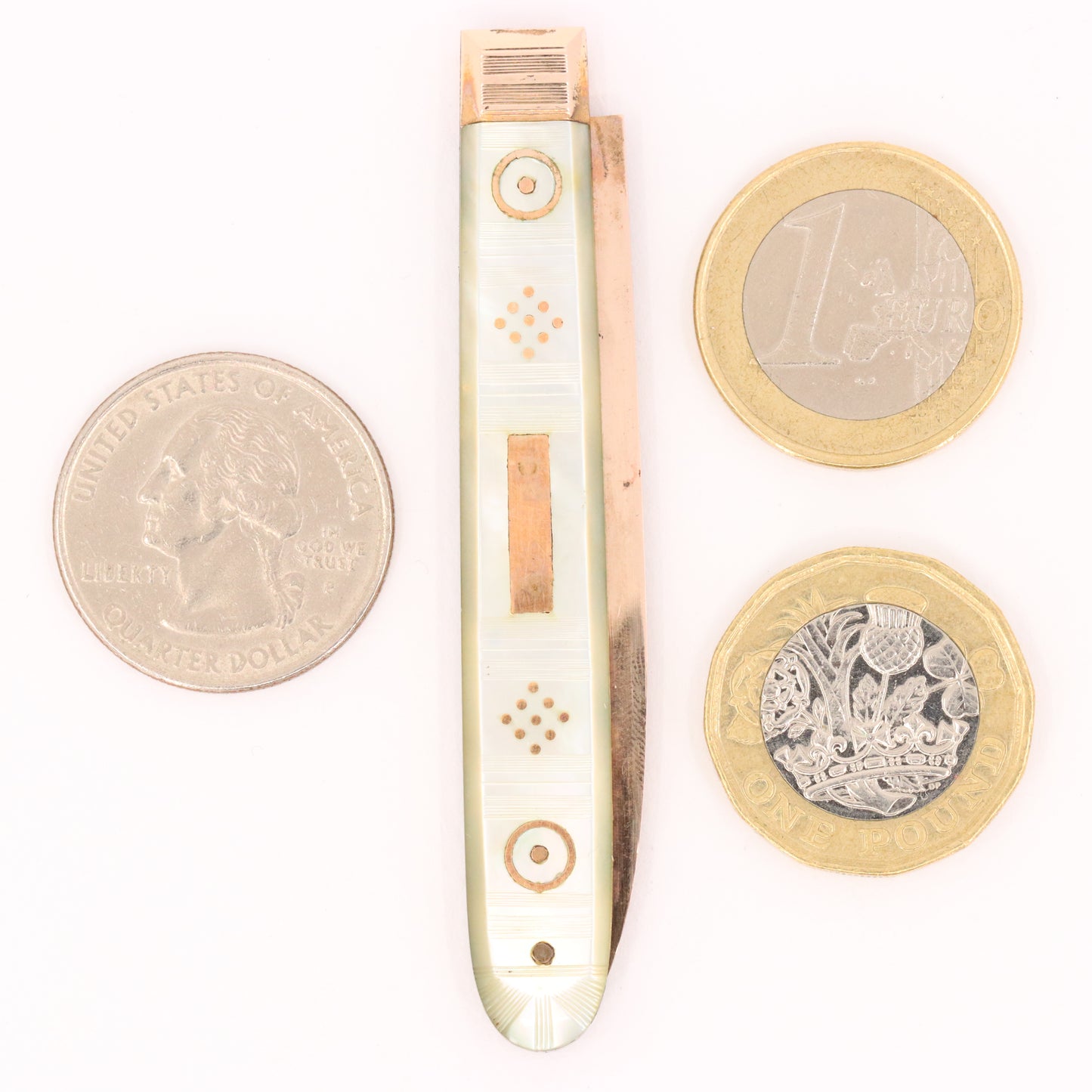 Antique 14K Gold Mother of Pearl Folding Fruit Knife Pocket Knife A.M. Initials