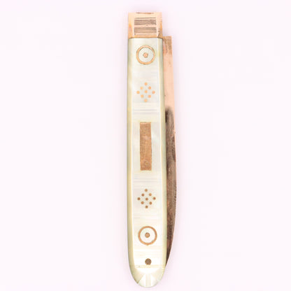 Antique 14K Gold Mother of Pearl Folding Fruit Knife Pocket Knife A.M. Initials