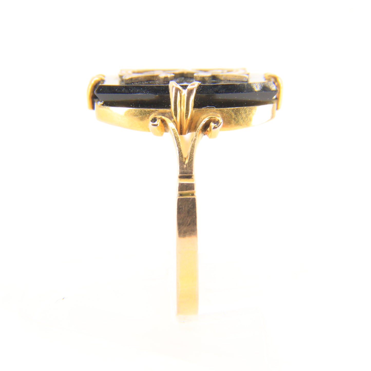 Antique 9ct Hallmarked Yellow Gold Onyx Victorian E Mourning Ring UK Size O 1/2 Boxed