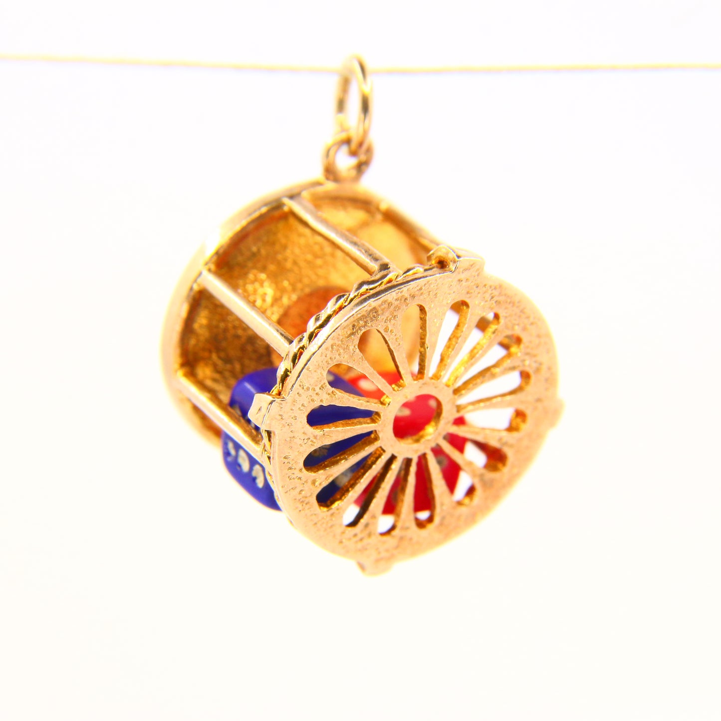 Vintage 9ct Gold Roulette Wheel Charm Moving Dice Enamel Detailed Pendant