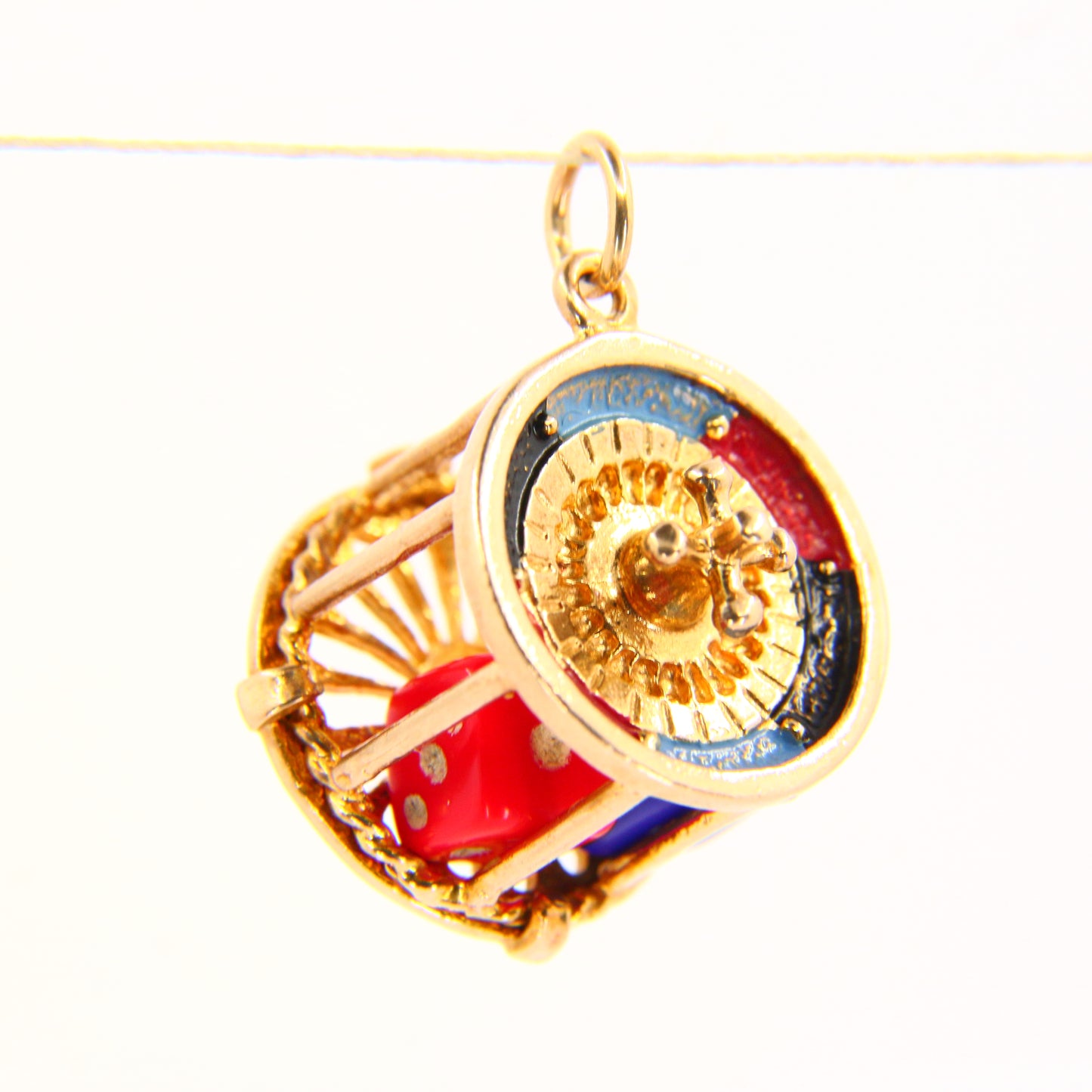 Vintage 9ct Gold Roulette Wheel Charm Moving Dice Enamel Detailed Pendant