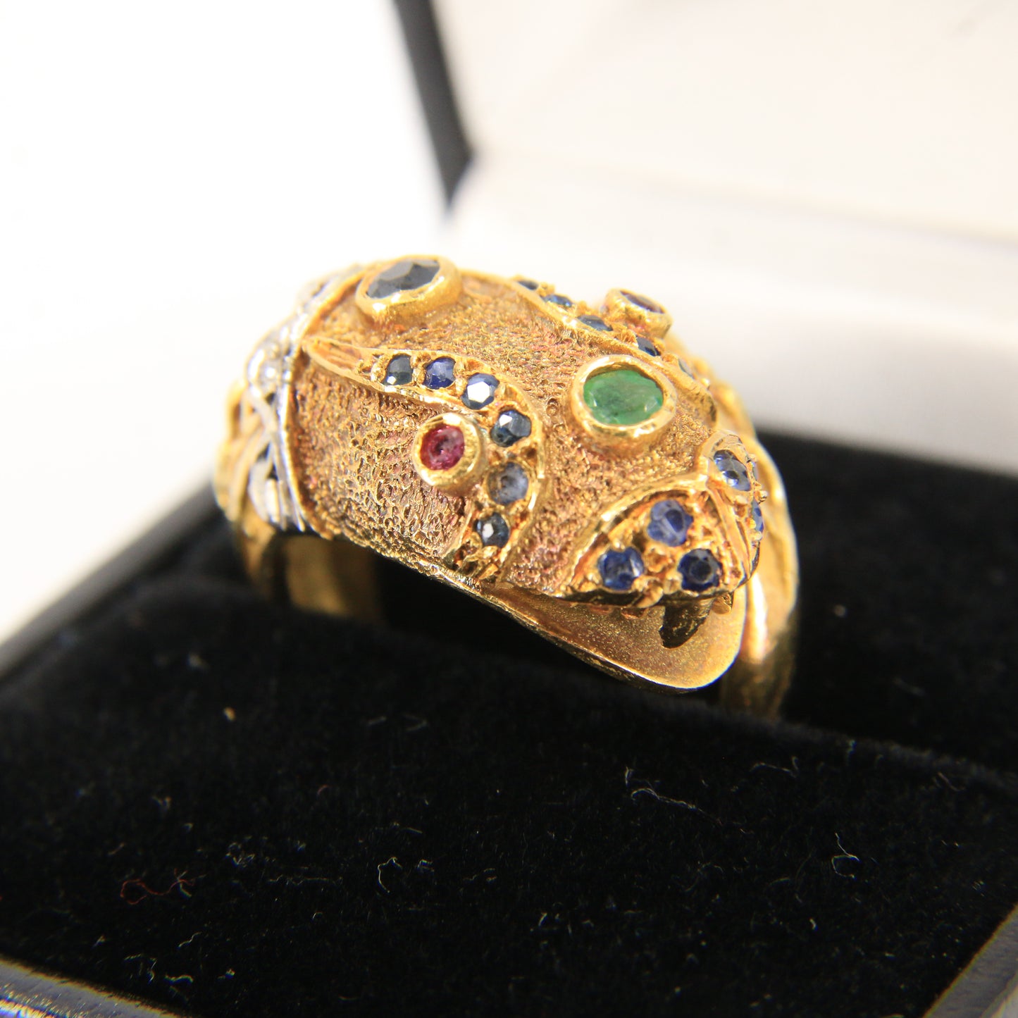 Vintage 18k Gold Snake Ring Emerald Topaz Diamond Coiled Serpent Gift