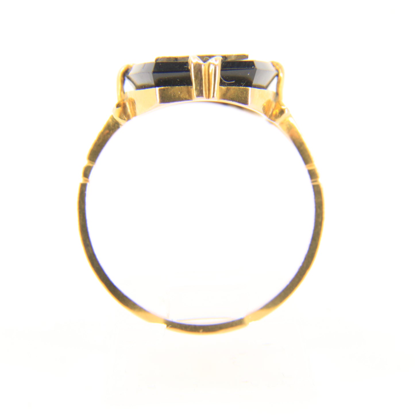 Antique 9ct Hallmarked Yellow Gold Onyx Victorian E Mourning Ring UK Size O 1/2 Boxed