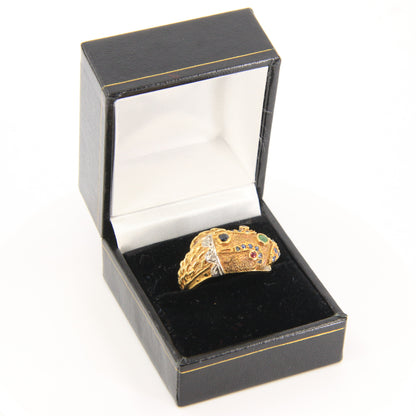 Vintage 18k Gold Snake Ring Emerald Topaz Diamond Coiled Serpent Gift
