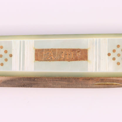 Antique 14K Gold Mother of Pearl Folding Fruit Knife Pocket Knife A.M. Initials
