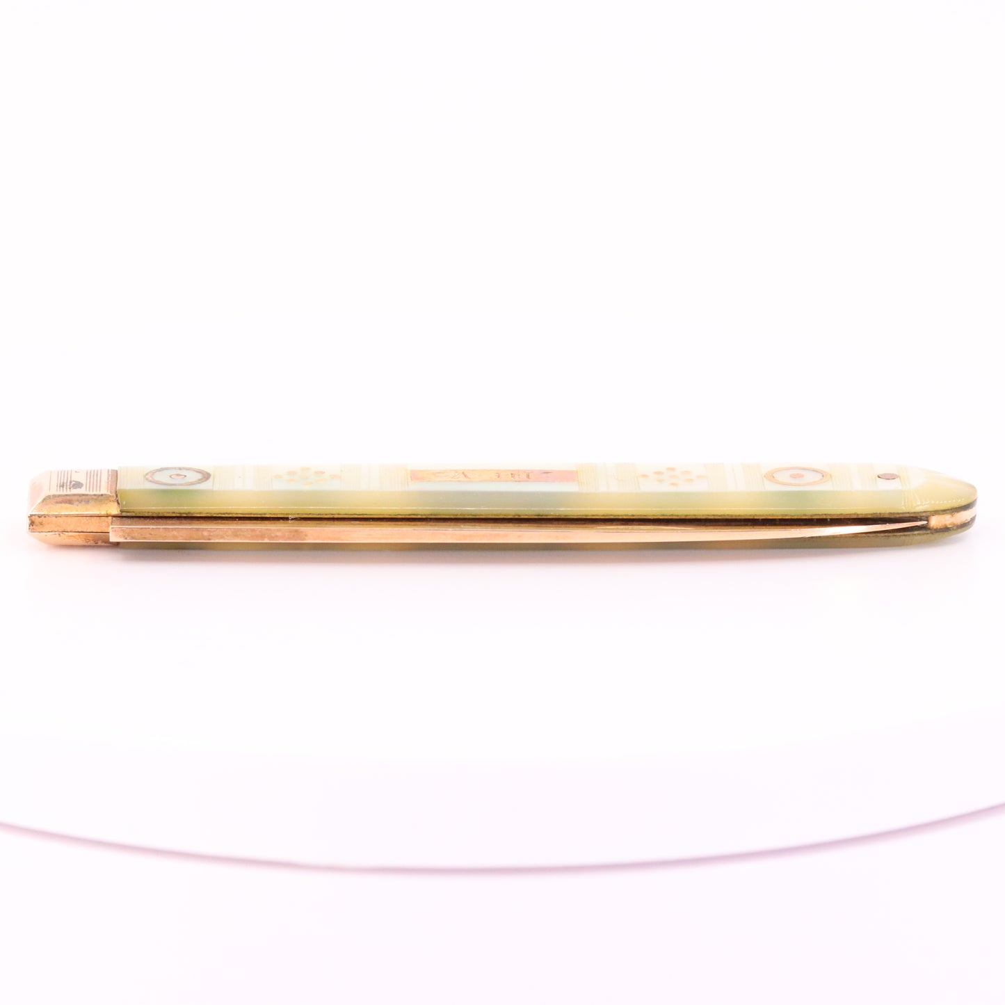 Antique 14K Gold Mother of Pearl Folding Fruit Knife Pocket Knife A.M. Initials