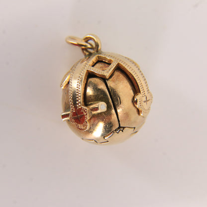 Vintage Gold Silver Masonic Ball Pendant Folding Orb Cross Engraved Freemason