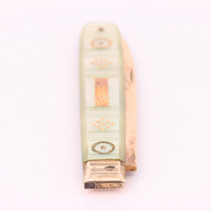 Antique 14K Gold Mother of Pearl Folding Fruit Knife Pocket Knife A.M. Initials