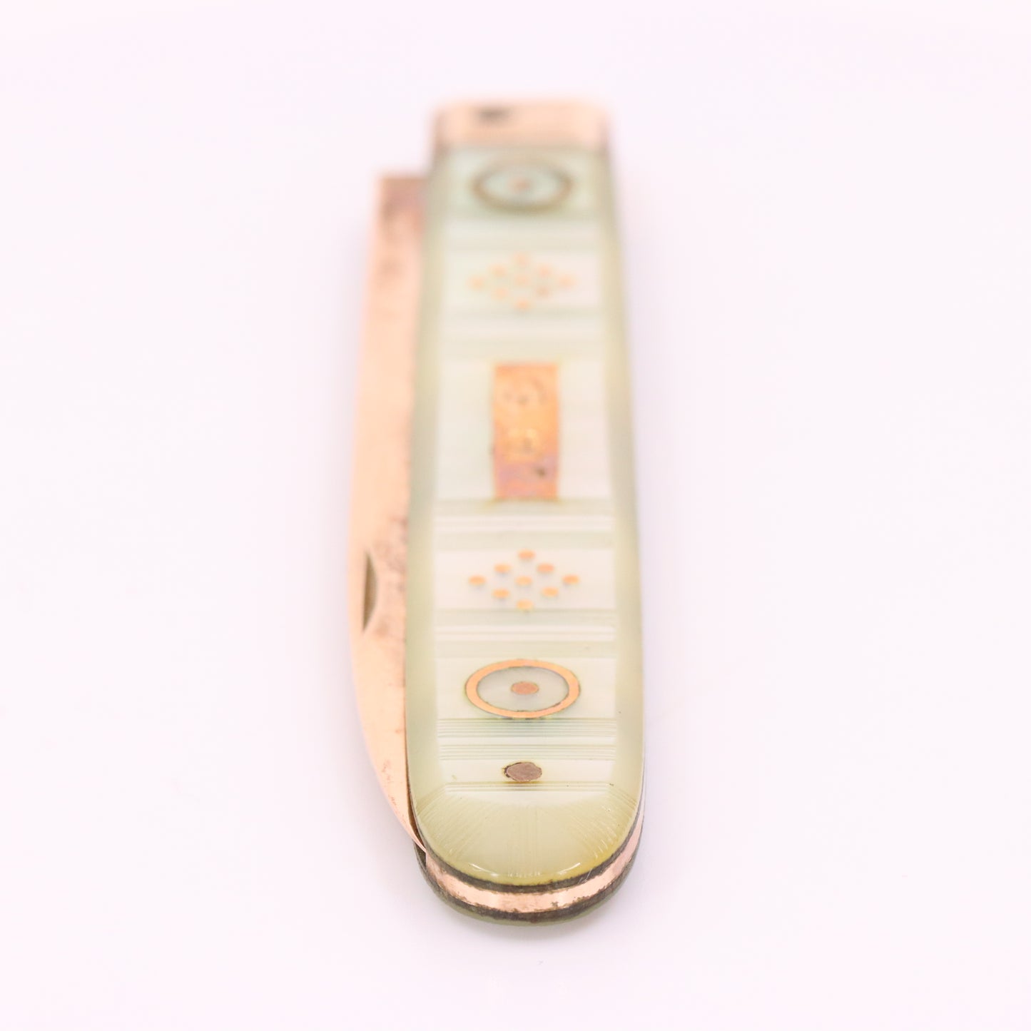 Antique 14K Gold Mother of Pearl Folding Fruit Knife Pocket Knife A.M. Initials