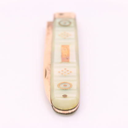 Antique 14K Gold Mother of Pearl Folding Fruit Knife Pocket Knife A.M. Initials