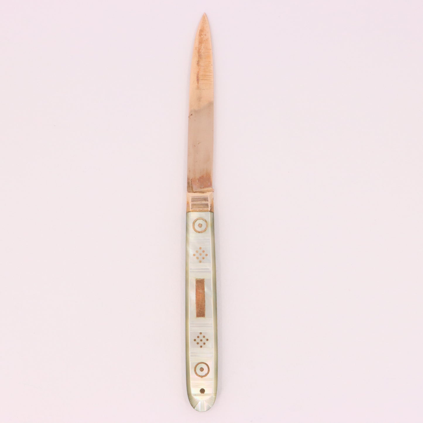 Antique 14K Gold Mother of Pearl Folding Fruit Knife Pocket Knife A.M. Initials