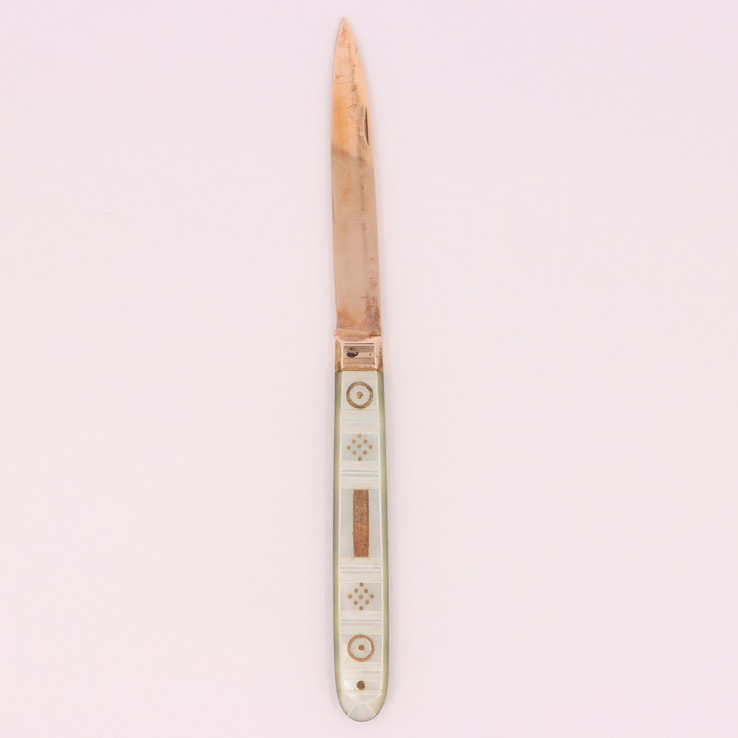 Antique 14K Gold Mother of Pearl Folding Fruit Knife Pocket Knife A.M. Initials