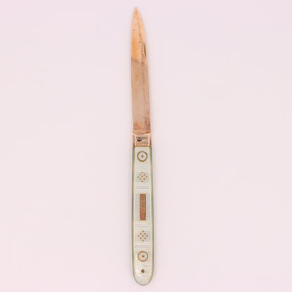 Antique 14K Gold Mother of Pearl Folding Fruit Knife Pocket Knife A.M. Initials