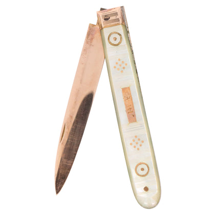 Antique 14K Gold Mother of Pearl Folding Fruit Knife Pocket Knife A.M. Initials