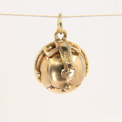 Vintage Gold Silver Masonic Ball Pendant Folding Orb Cross Engraved Freemason