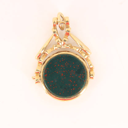 Vintage 9ct Gold Spinner Fob Pendant Charm Carnelian & Bloodstone Gift