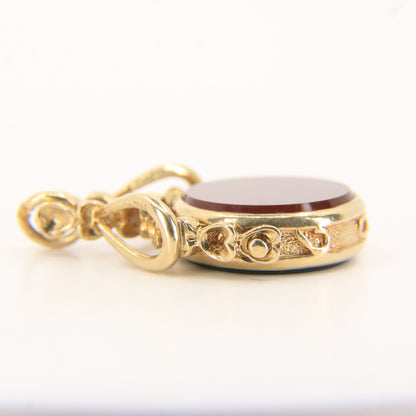 Vintage 9ct Gold Spinner Fob Pendant Charm Carnelian & Bloodstone Gift