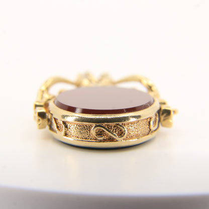 Vintage 9ct Gold Spinner Fob Pendant Charm Carnelian & Bloodstone Gift