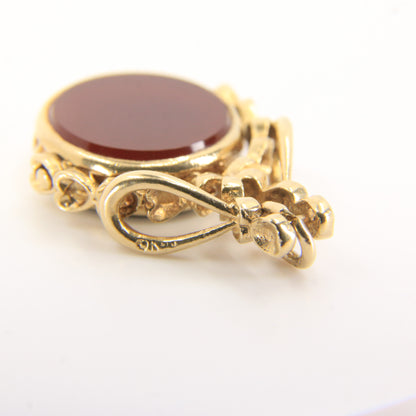 Vintage 9ct Gold Spinner Fob Pendant Charm Carnelian & Bloodstone Gift