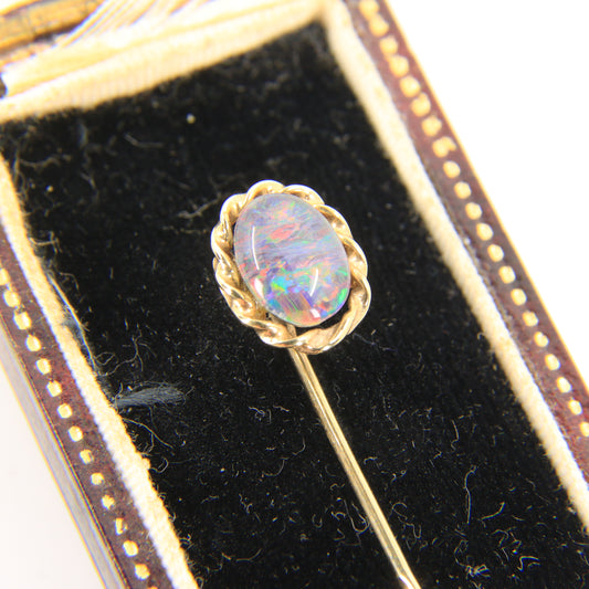 Vintage 9ct Hallmarked Yellow Gold Opal Tie Pin Classic Gentleman's Boxed