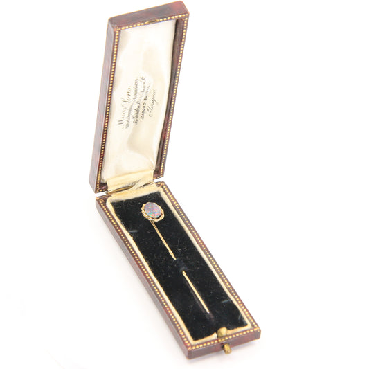 Vintage 9ct Hallmarked Yellow Gold Opal Tie Pin Classic Gentleman's Boxed