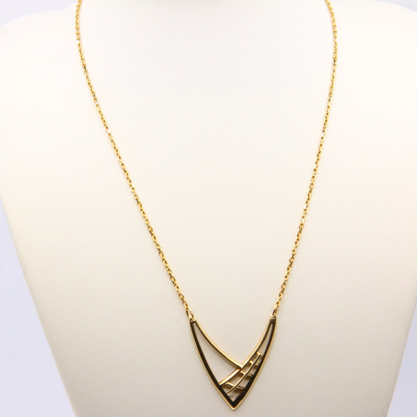 Vintage 9 Carat Gold Stylised Wishbone Pendant on 9ct Gold Chain Necklace